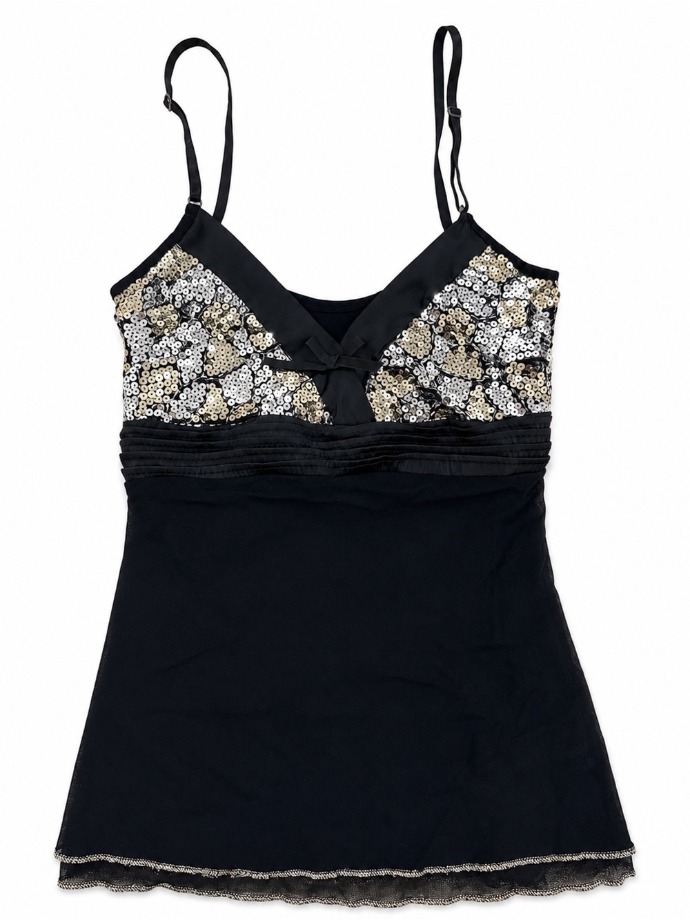 Sequin-Accent Black Camisole Tank Top